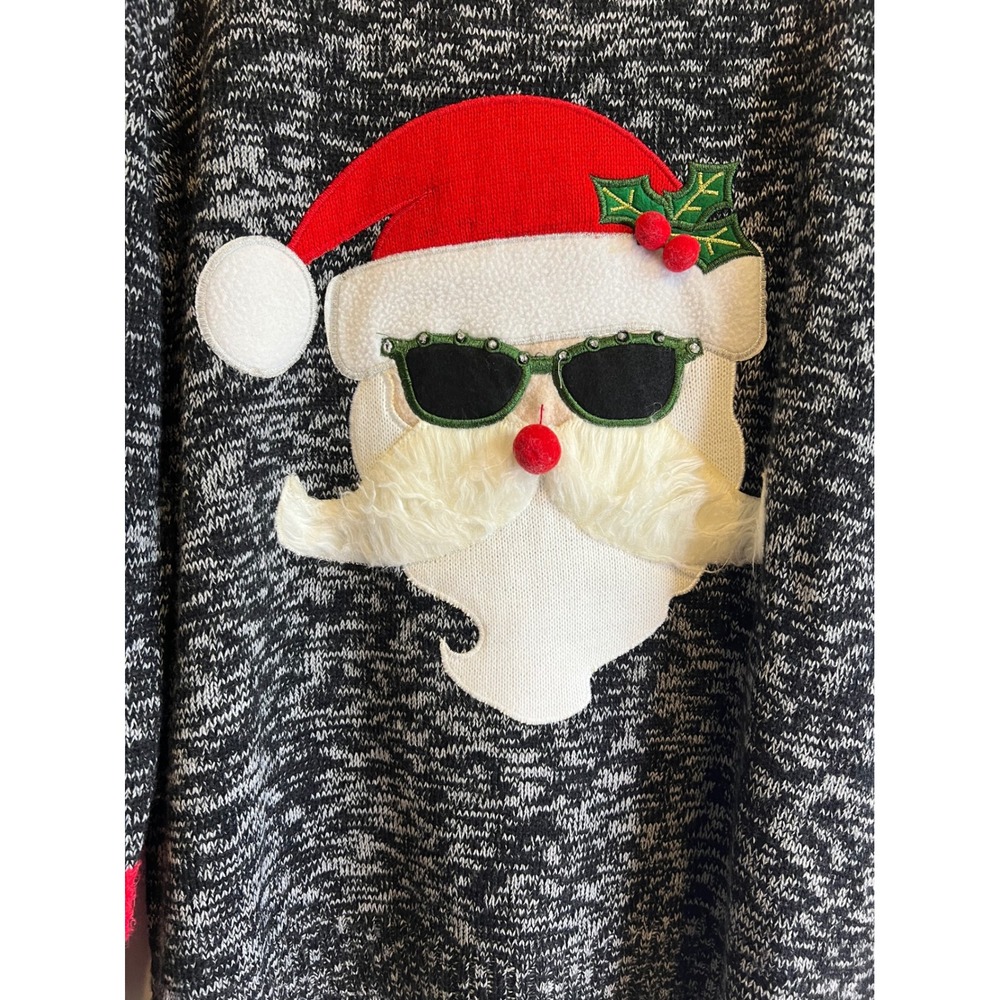 Women's Holiday Time Sweater Santa Christmas with Glasses Black Red Stripped‎